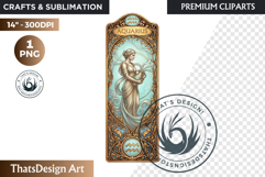Aquarius Art Nouveau Zodiac Clipart Astrology Bookmark PNG Product Image 1