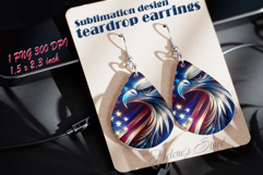 USA Patriotic eagle teardrop earrings sublimation design png Product Image 1
