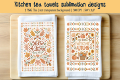 Hello autumn pastel folk floral tiles pattern kitchen towel Product Image 1