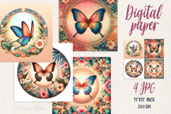 Cute Tropical butterfly digital paper|Scrap booking graphics Product Image 1