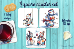 Patchwork snowman Christmas square coaster sublimation png Product Image 1