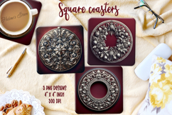 Vintage Christmas silver pattern square coasters sublimation Product Image 1