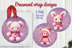 Christmas sweet bear round ornament designs png| Pink bunny Product Image 1