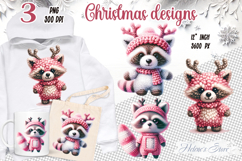 Pink Christmas crochet yarn toy clipart|Cute sublimation png Product Image 1