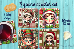 Christmas Rustic Patchwork square coasters wrap sublimation Product Image 1