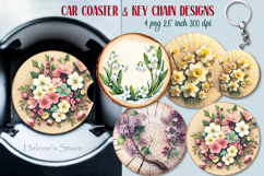 Spring round key chain designs | Blooming garden Car coaster Product Image 1