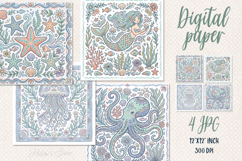Folk floral ocean tiles digital papers jpeg | Scrap booking Product Image 1