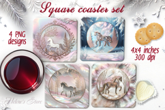 Magic Christmas horse square coaster sublimation designs png Product Image 1