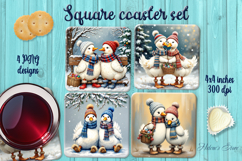 Funny Christmas goose square coasters wrap sublimation png Product Image 1
