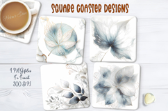 Beautiful silver autumn leaves square coasters design png Product Image 1