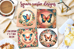 Fantasy butterfly on floral frame square coaster design png Product Image 1