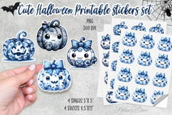 Blue Pumpkin Halloween Stickers Printable|Spooky sticker PNG Product Image 1