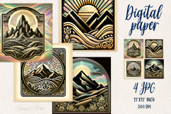 Mountains digital paper| Retro engraving style scrap booking Product Image 1