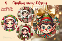 Christmas patchwork round ornament sublimation designs PNG Product Image 1