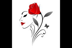 Red rose with a butterfly and a silhouette of a girls face. Product Image 1