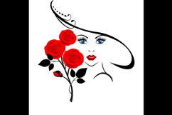 Portrait of a girl with blue eyes and a bouquet of red roses.