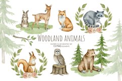 Watercolor woodland animals clipart. Forest clipart Product Image 1