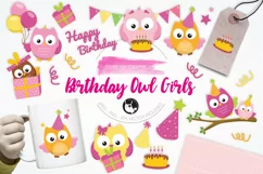 Birthday Owls Girls  graphics and illustrations - Free Design of The Week Product Image 1