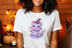 Cute Halloween clipart | Kawaii lilac cat sublimation design Product Image 2