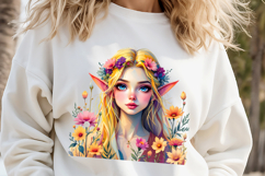 Cute watercolor girl elf flowers summer sublimation design Product Image 3