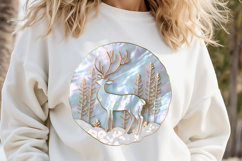 Christmas deer round design| Blue Iridescent T-shirt clipart Product Image 1