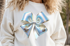 3D Christmas coquette bows design| Blue bow T-shirt clipart Product Image 3