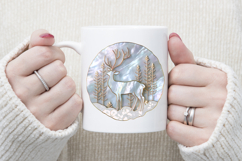 Christmas deer round design| Blue Iridescent T-shirt clipart Product Image 3