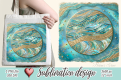 Aquamarine ocean gold and pearl sublimation design png Product Image 1