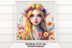 Cute watercolor girl elf flowers summer sublimation design Product Image 2