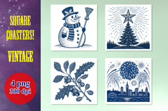 Vintage Winter Holiday Coasters PNG Bundle 4 Classic Designs Product Image 1