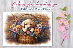 Cute puppy dog in flowers basket cutting glass board designs Product Image 1