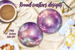 Magical heavenly glow lilac sublimation round coaster design Product Image 1