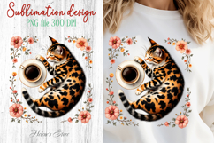 Coffee &amp; cat in flowers sublimation design| Cute cat clipart Product Image 1