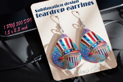 USA Patriotic teardrop earrings sublimation design png Product Image 1