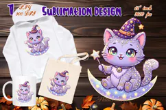 Cute Halloween clipart | Kawaii lilac cat sublimation design Product Image 3