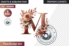 Floral Alphabet wedding Clipart Rose Gold flower letter Product Image 1