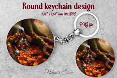 Cute garden gnome and cozy home round keychain design png Product Image 1