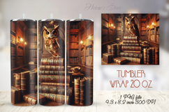 Owl in wooden library straight skinny tumbler 20 oz wrap Product Image 1