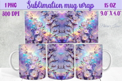 3d Lilac pastel floral mug wrap 15 oz sublimation design png Product Image 1