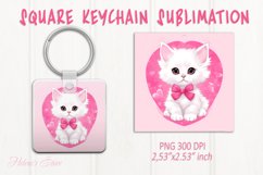 Cute cat keychain sublimation | Pink love Square keychain Product Image 1