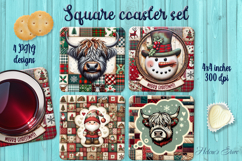 Christmas Rustic Patchwork square coasters wrap sublimation Product Image 1