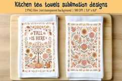 Fall is here pastel folk floral tiles pattern kitchen towel Product Image 1