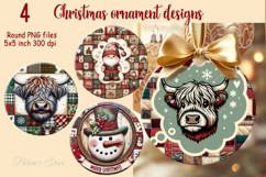 Christmas patchwork round ornament sublimation designs PNG Product Image 1
