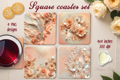 Pastel orange abstract square coaster sublimation png Product Image 1