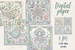Folk floral ocean tiles digital papers jpeg | Scrap booking Product Image 1