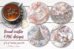 Magic Christmas horse round coaster sublimation designs png Product Image 1