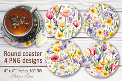 Watercolor Flowers sublimation round coasters |Floral coaste Product Image 1