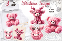 Pink Christmas crochet yarn toy clipart|Cute sublimation png Product Image 1