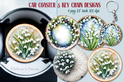 Spring round key chain designs|Blooming snowdrop Car coaster Product Image 1