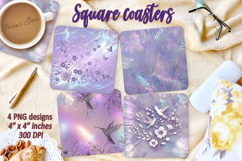 Hummingbirds with flowers pearl lilac square coaster png Product Image 1